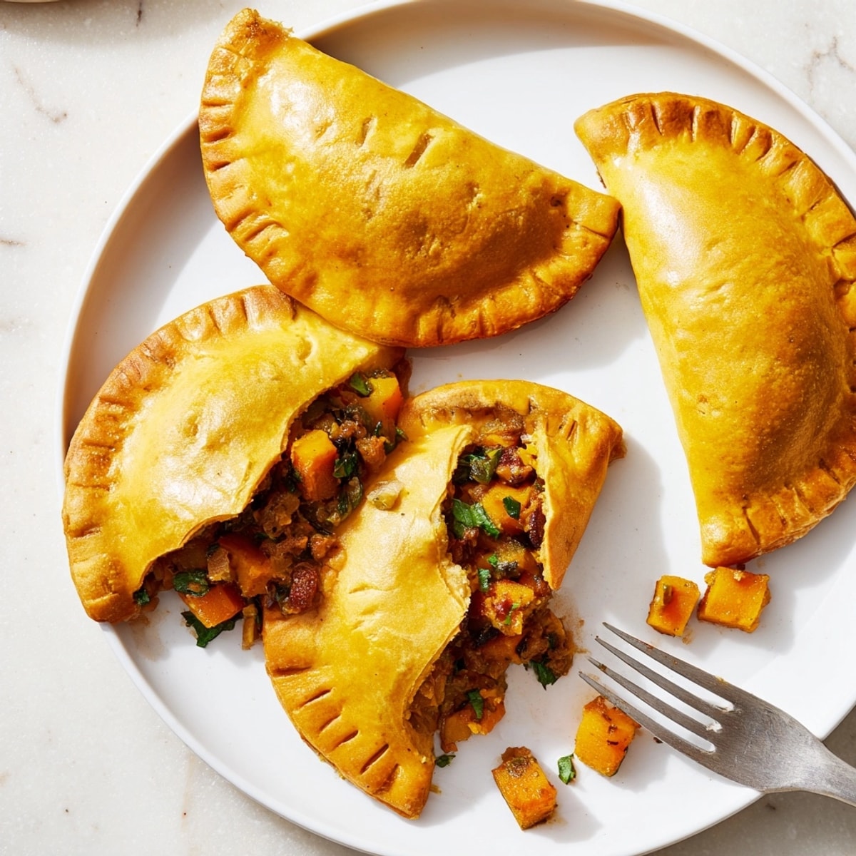 Golden Spiced Pumpkin & Chorizo Empanadas, showcasing flaky crust and savory filling, ready to bake!