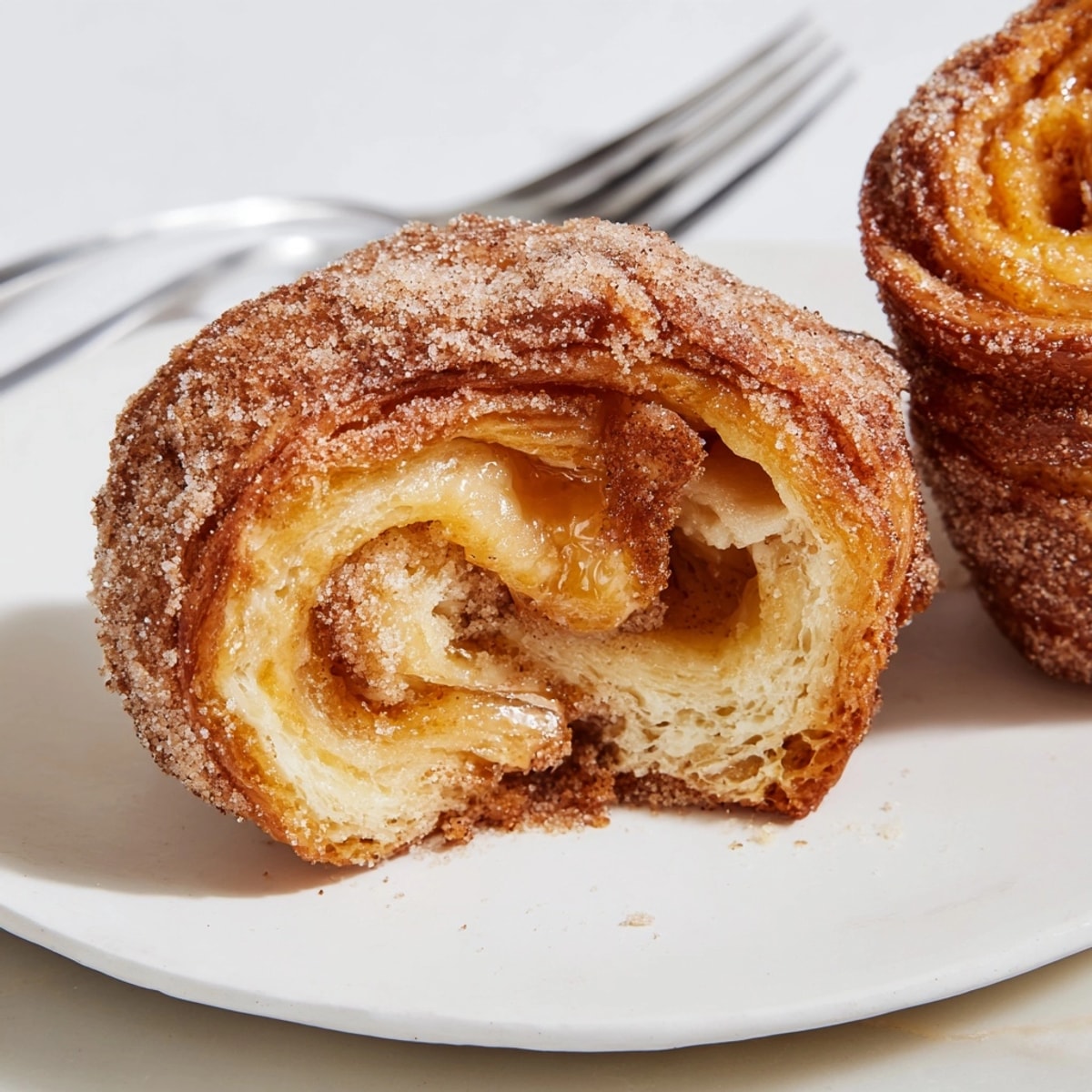 Homemade Cinnamon Sugar Cruffins: flaky layers with a buttery, sweet cinnamon aroma.