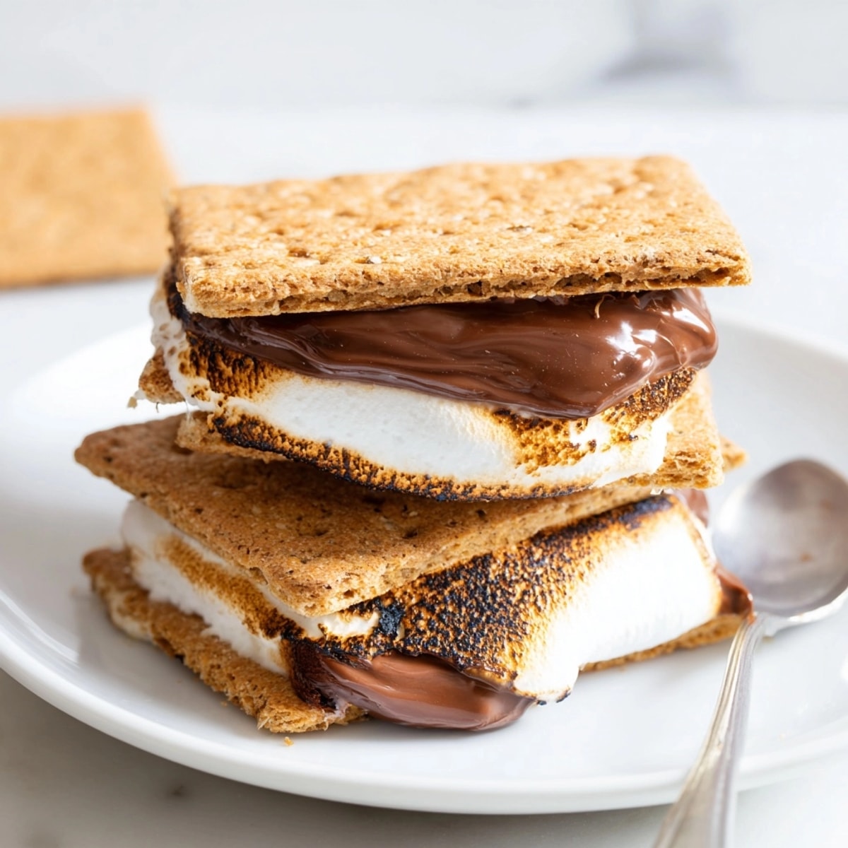 Golden Air Fryer Smores: Crisp graham crackers hug gooey chocolate and toasted marshmallows.