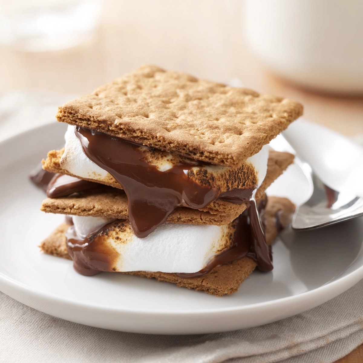 Homemade, warm Air Fryer Smores dessert; quick recipe for gooey chocolate goodness.