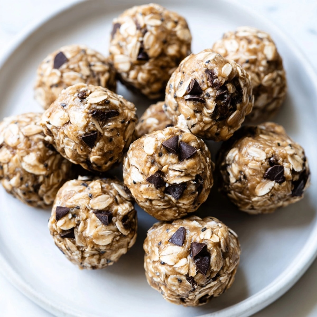 Healthy, no-bake Peanut Butter Protein Balls, flecked with chocolate, a quick protein boost.