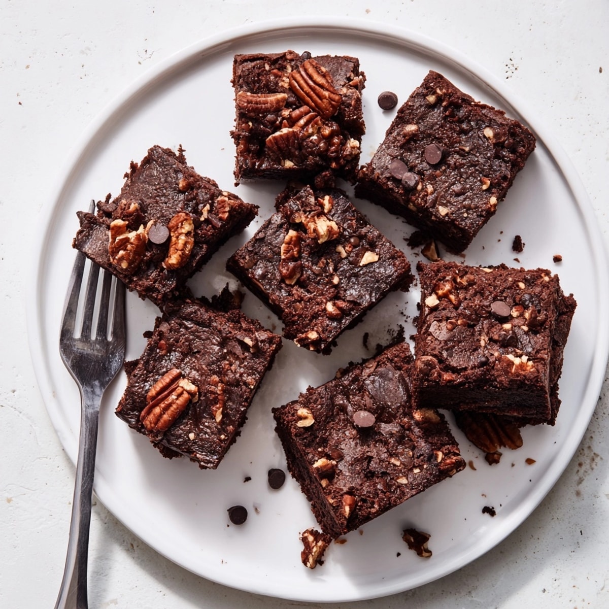 Close-up of sliced Chewy Mochi Brownies; rich chocolate squares pull apart to show moist interior.