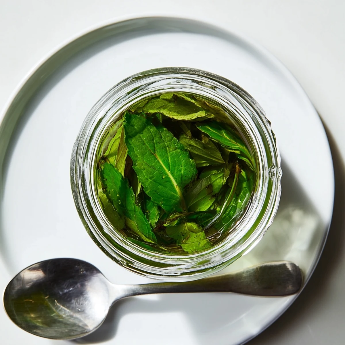 Close-up of freshly made peppermint extract, infused for weeks, perfect for holiday baking.