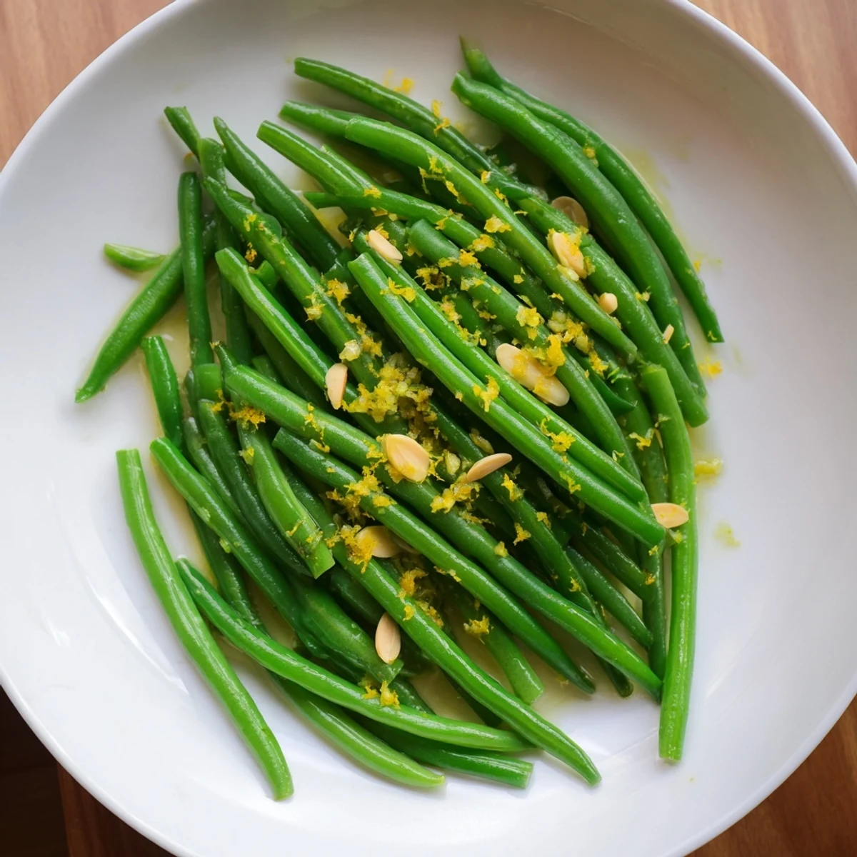 A plate of flavorful Lemon Garlic Green Beans, a simple and delicious American side dish.
