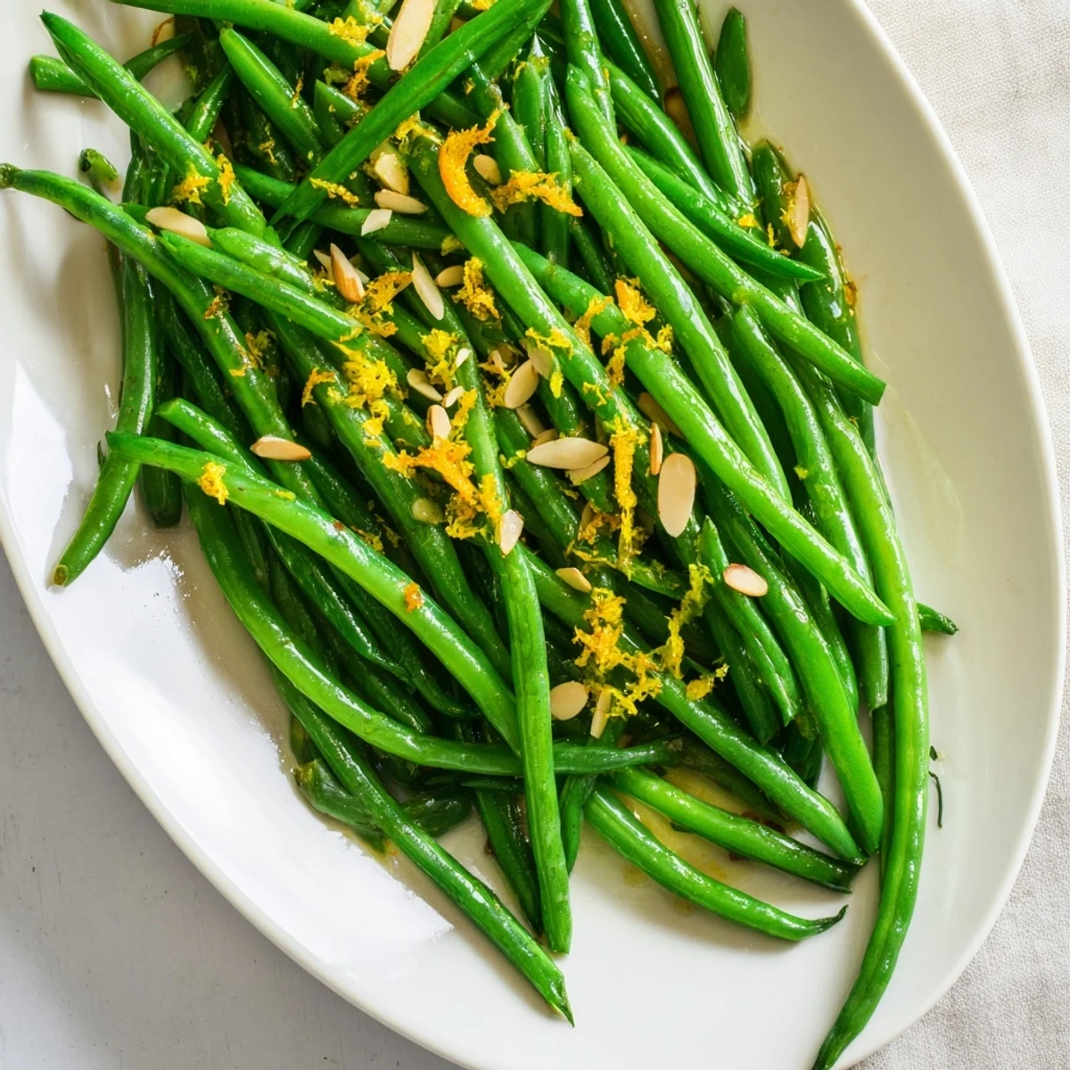 Fresh Lemon Garlic Green Beans, tender-crisp, flavored with bright lemon and fragrant garlic.