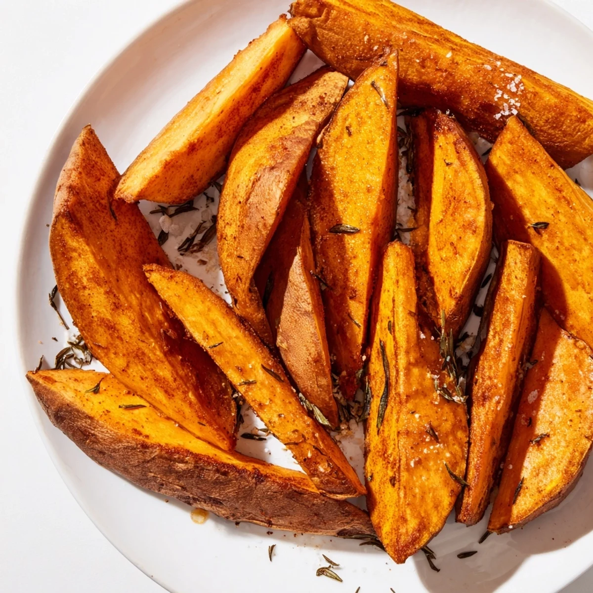 Oven-baked sweet potato wedges: perfectly seasoned and crispy, an appealing side dish featuring vibrant orange hues.