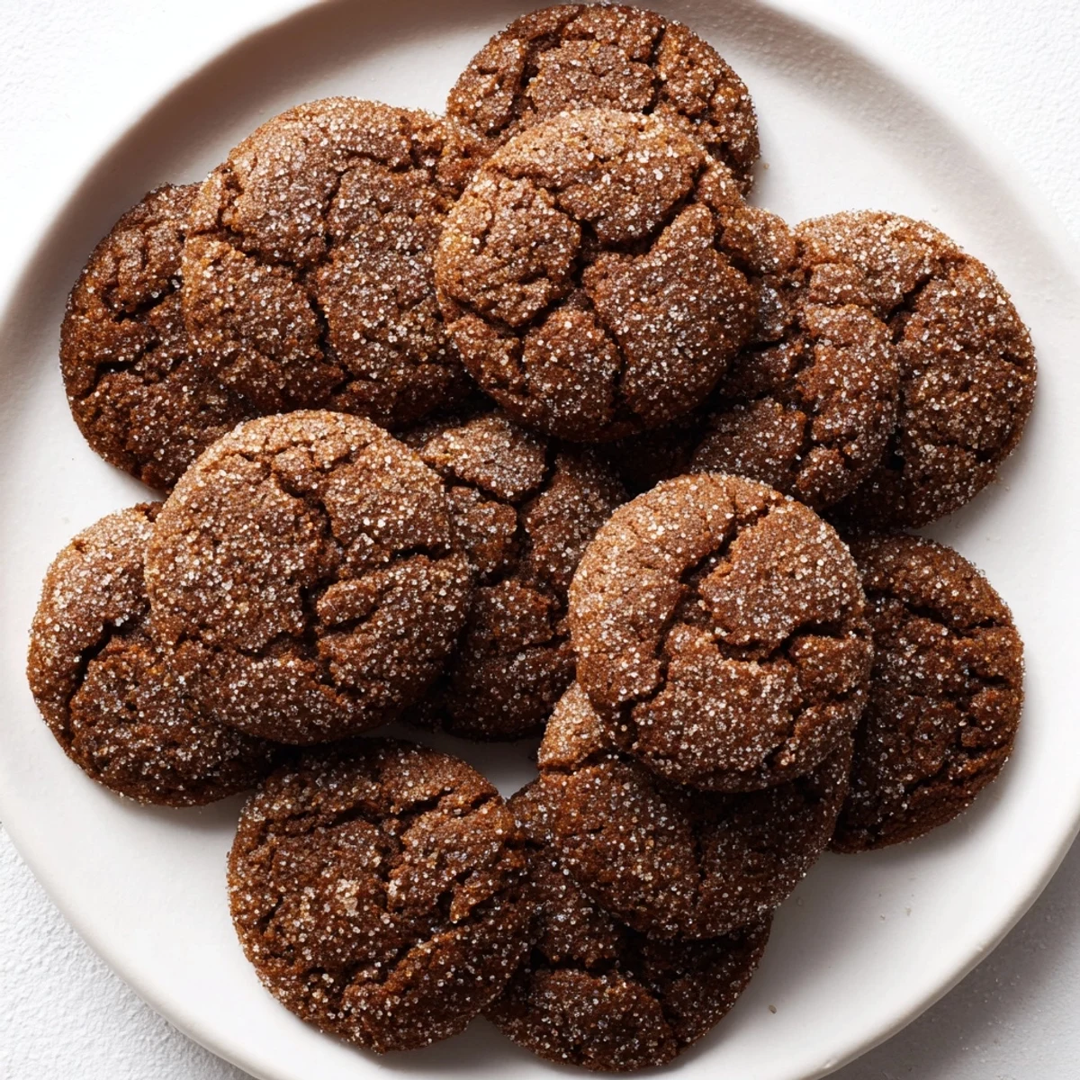 Soft, chewy Spiced Molasses Cookies with a crackled surface, ready to enjoy with a glass of milk.
