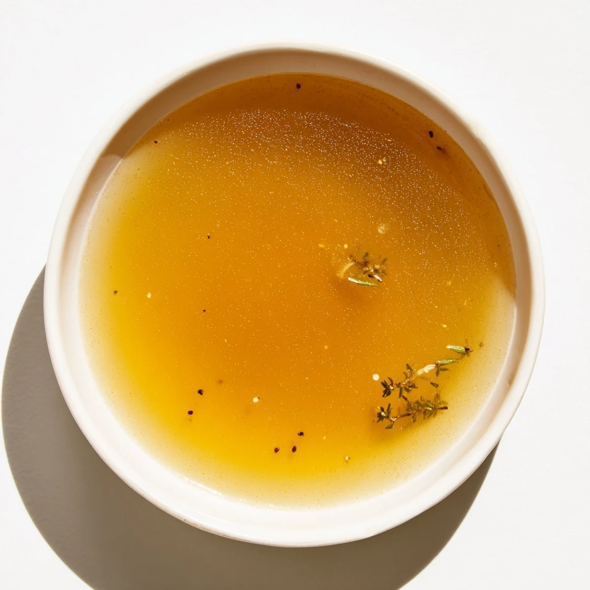 Golden, clear Beef Bone Broth ready to be strained after hours of simmering and enriching.