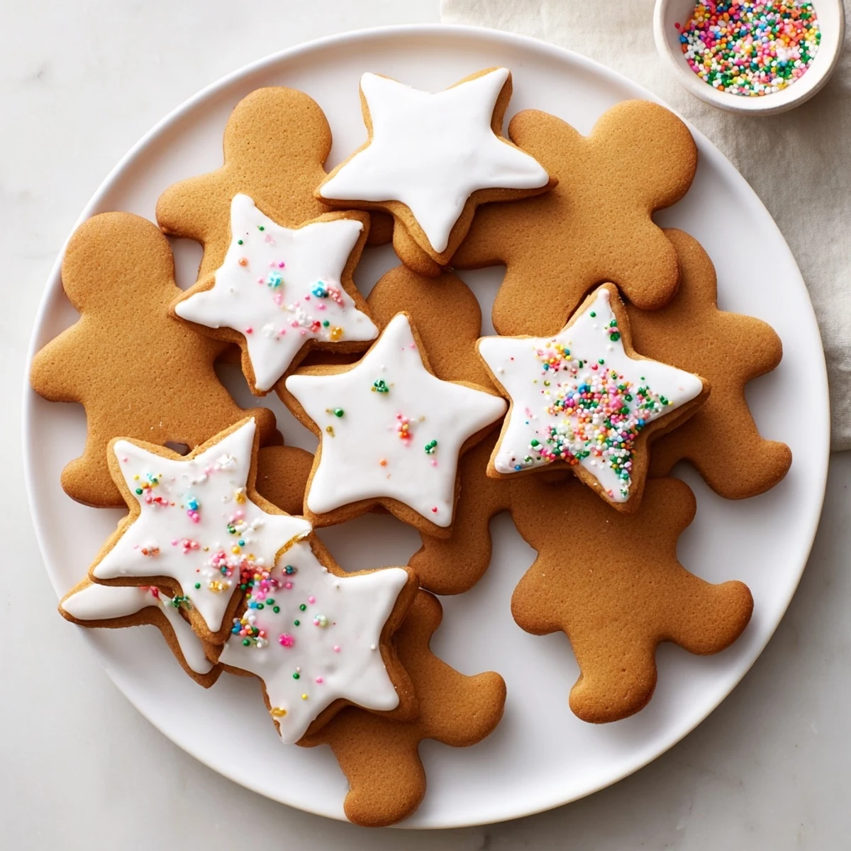 Freshly baked gingerbread cutout cookies, spiced and ready for decorating, a festive delight.