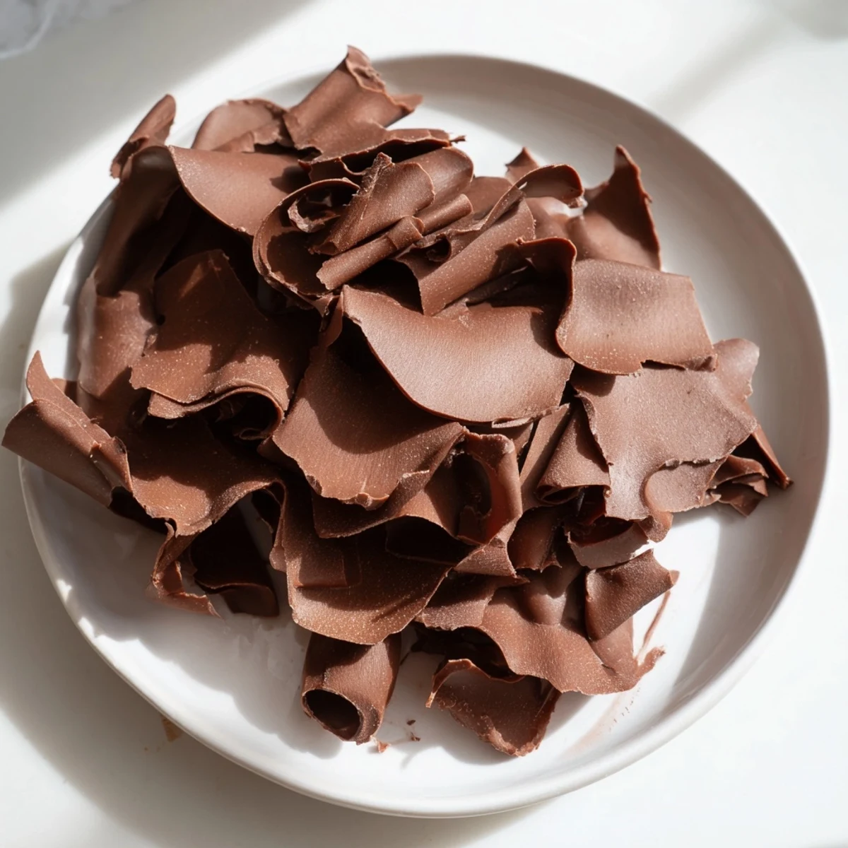 Gently scraped chocolate forms delicate, irregular Chocolate Flakes, perfect treats for any occasion.