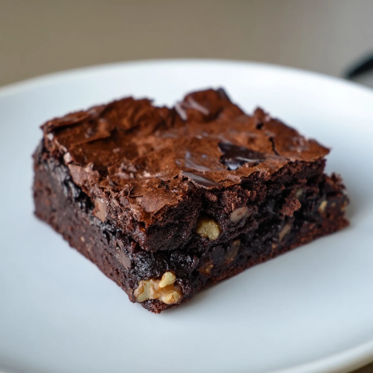 Close-up of freshly baked chocolate fudge brownies, boasting a dense, inviting texture for eating.