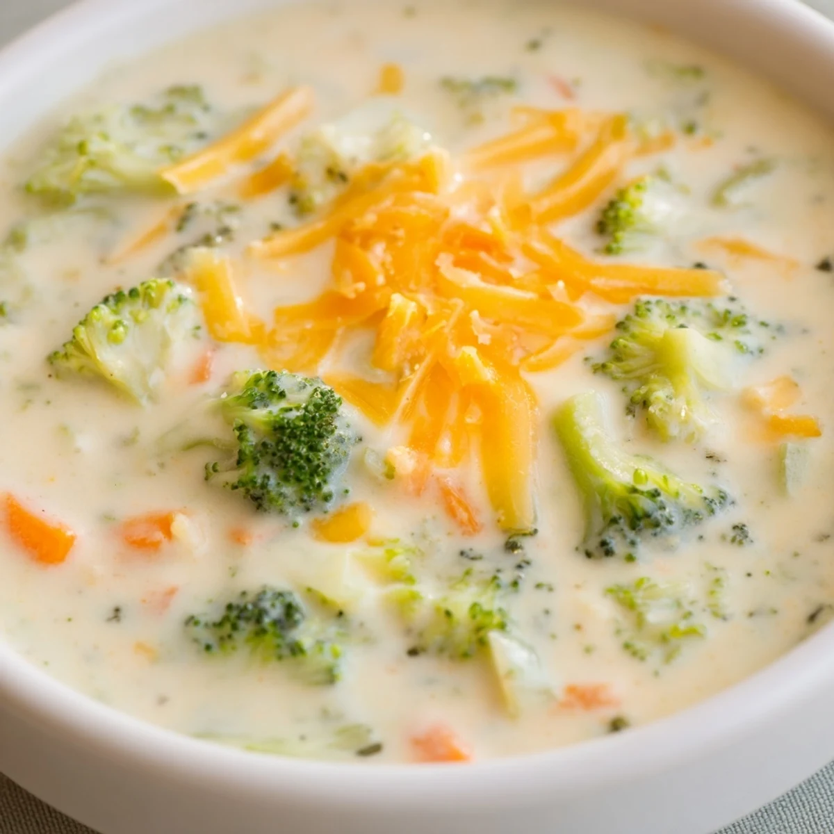 Golden-hued Creamy Broccoli Cheddar Soup, perfect for a cozy dinner or lunch with crusty bread.