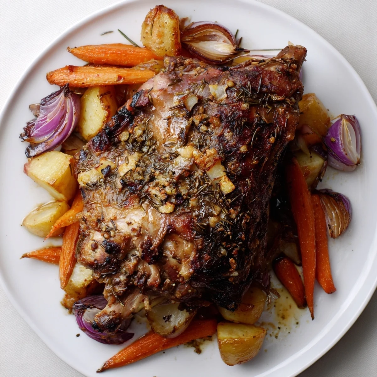 Roasted lamb shoulder vegetables