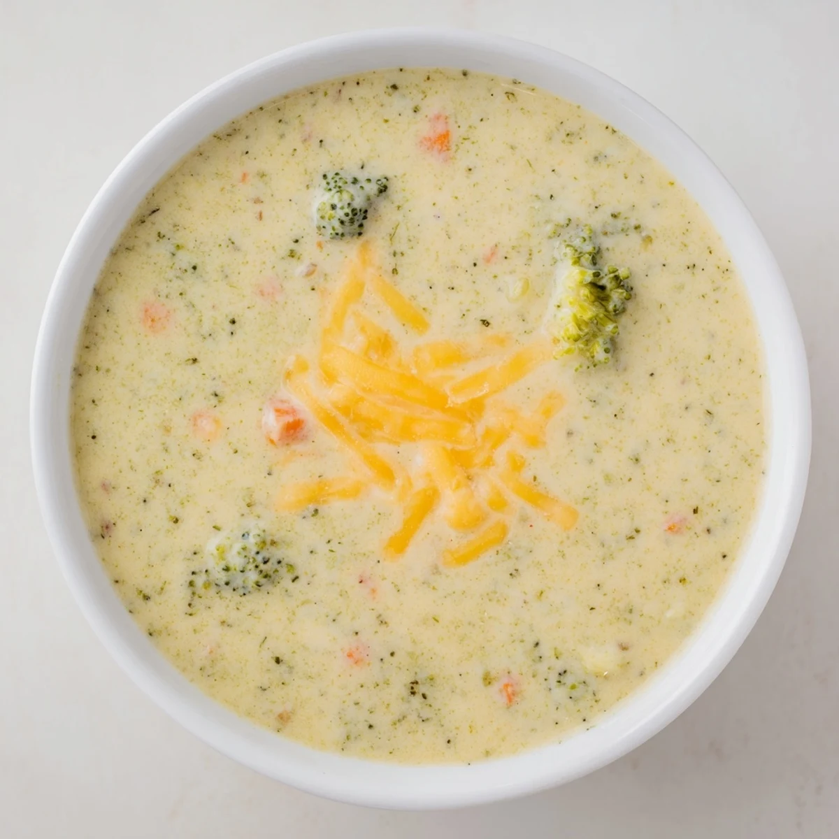 Steaming hot Creamy Broccoli and Cheese Soup in a bowl, perfect for a cozy, comforting dinner.