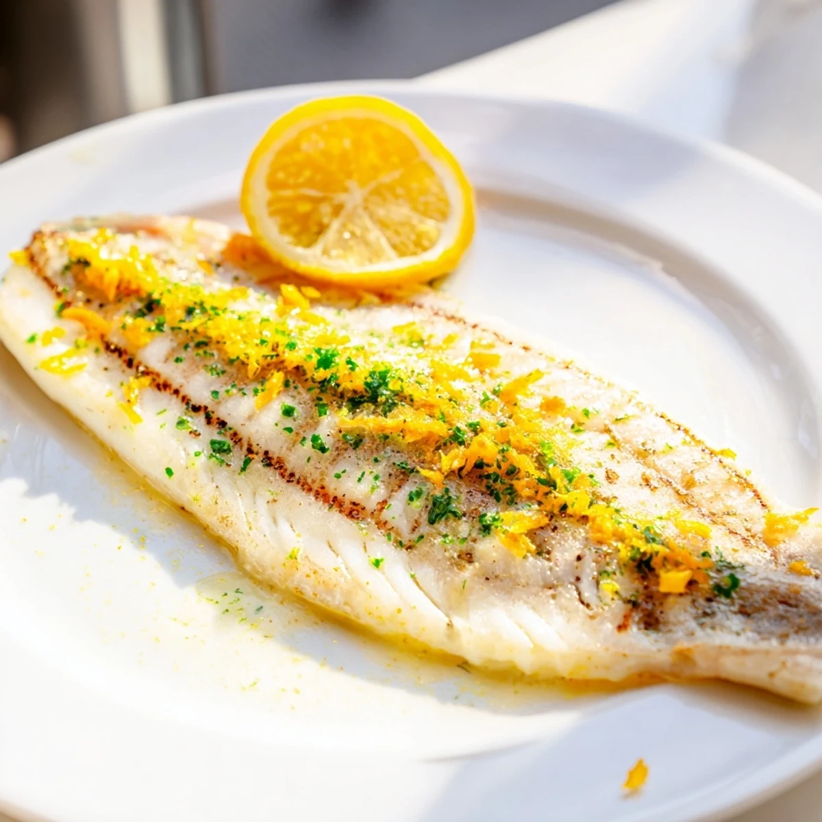 A close-up of perfectly grilled Lemon Herb Fish, ready to be enjoyed with a burst of citrus flavor.