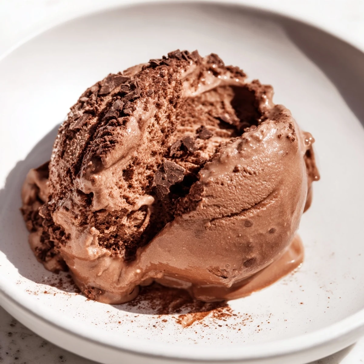This creamy chocolate ice cream looks perfect, with a scoop ready to melt on your tongue.