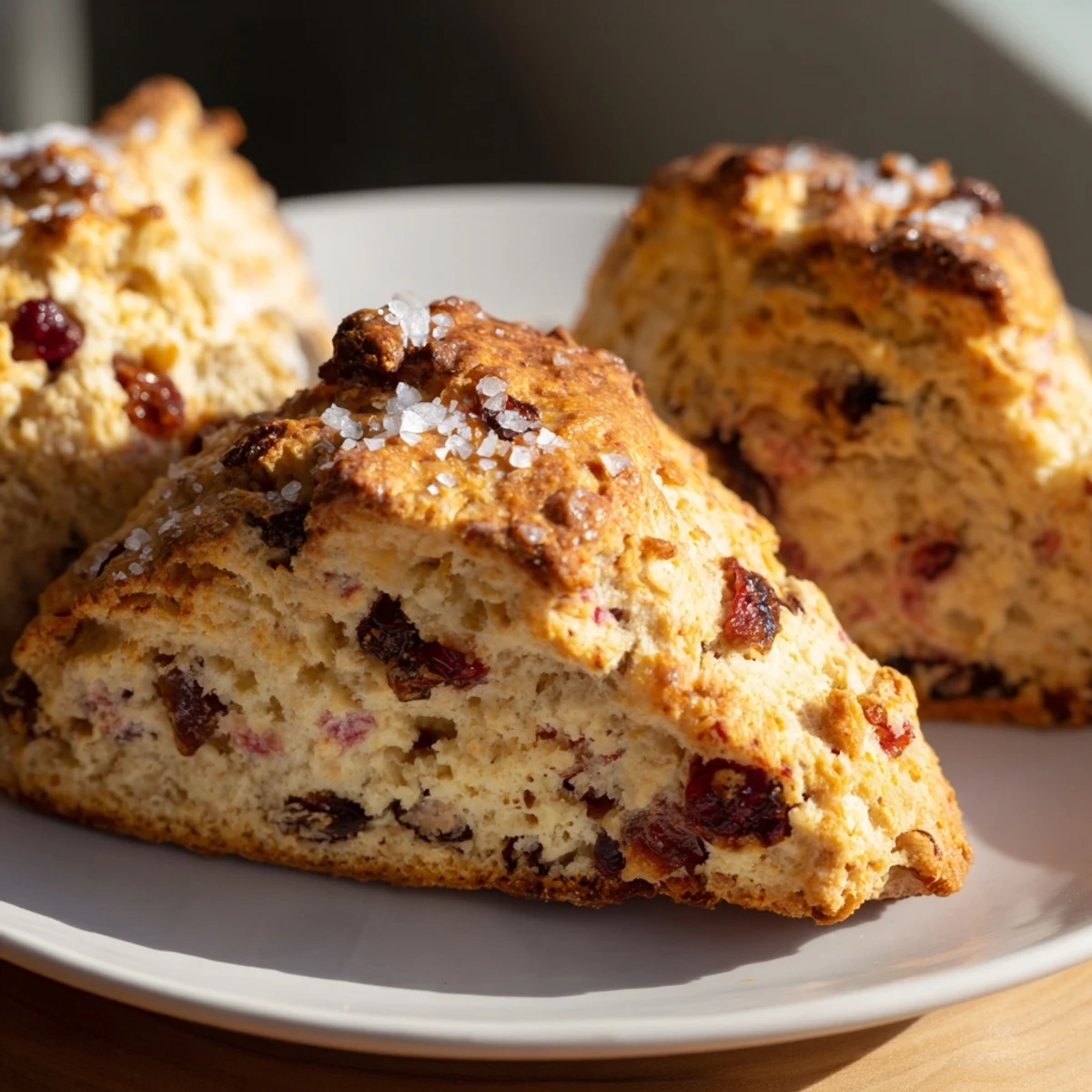 A close-up of buttery cranberry scones ready to bake, showcasing the tender scone mix.