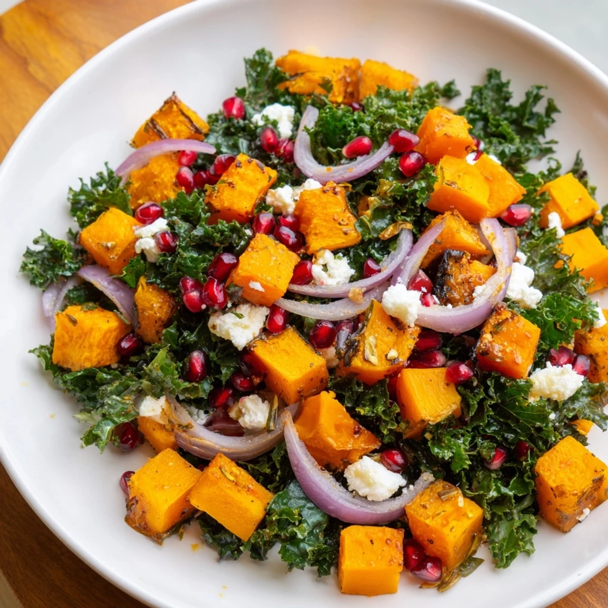 Hearty and delicious Winter Kale Salad, perfect for a cozy, healthy winter meal served on a plate.