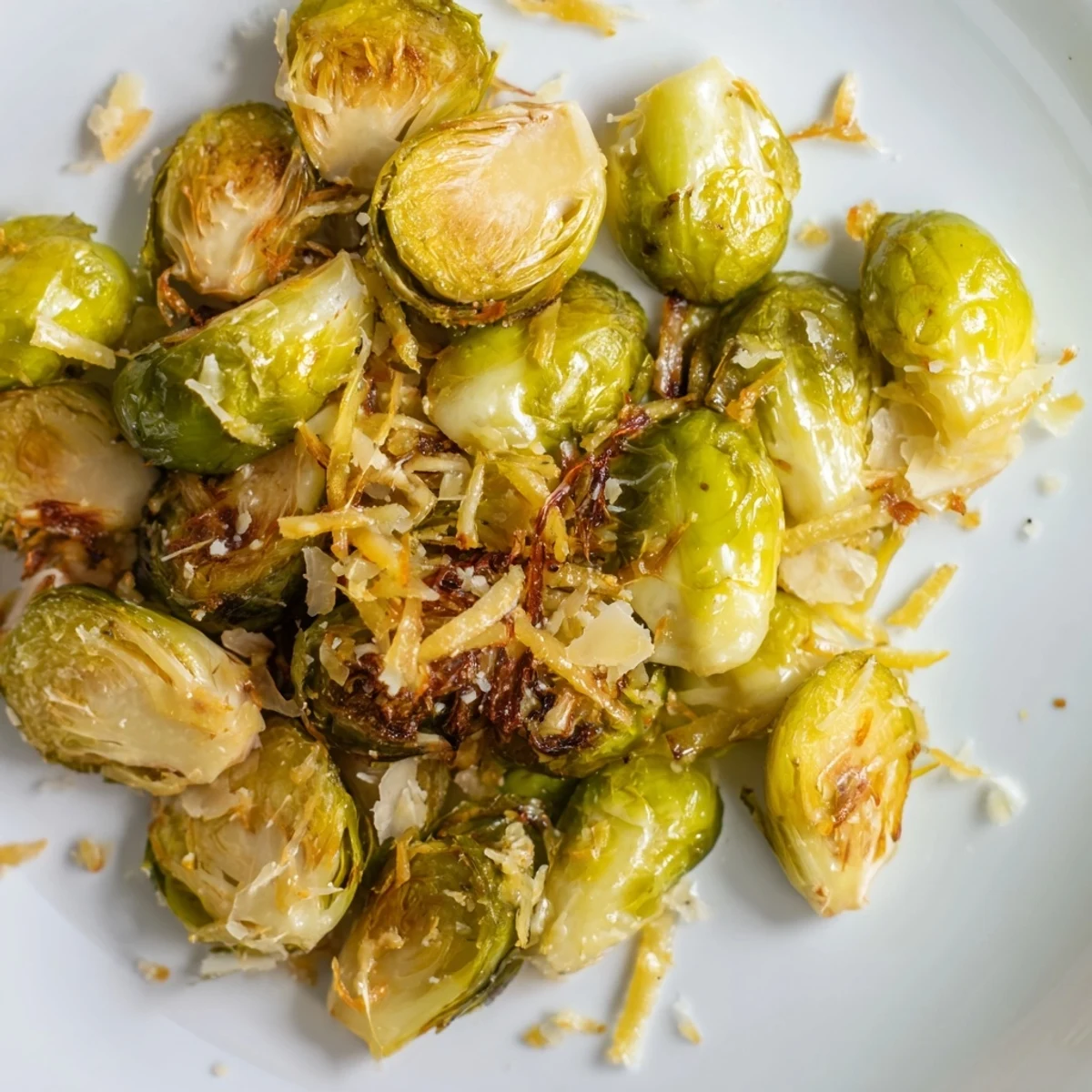 Golden-brown Brussels sprouts with garlic and lemon, a delightful savory side ready to enjoy.