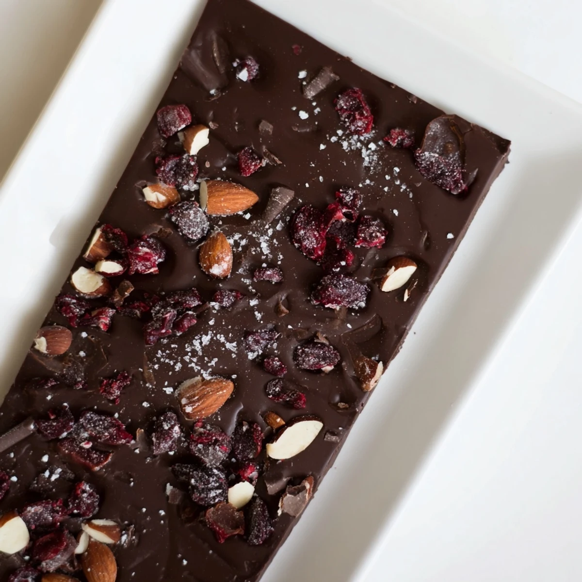 Homemade chocolate bar, glistening and smooth, ready to snap and savor for a delicious treat.
