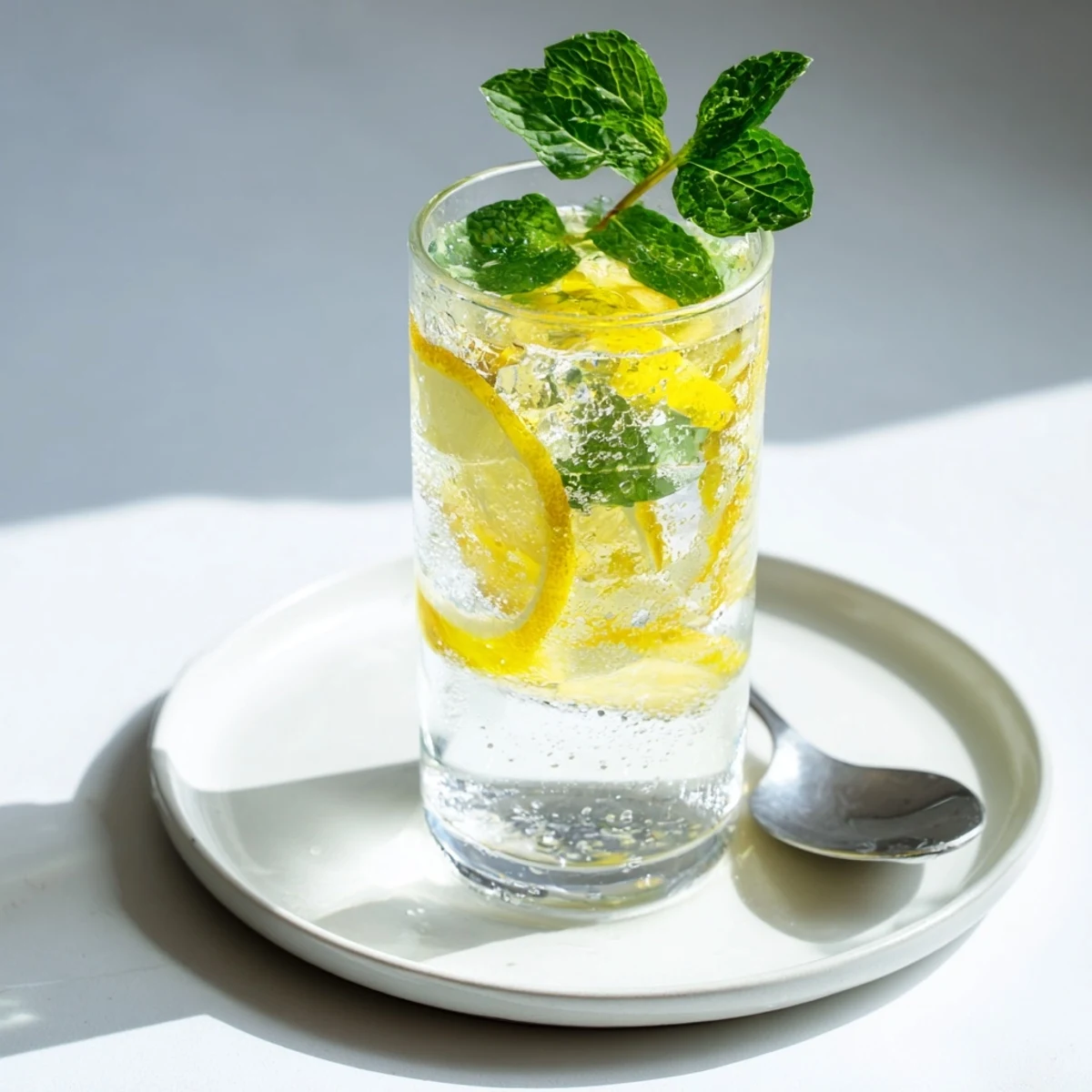 Bright yellow lemon water glistening with ice, a healthy and hydrating beverage to enjoy.