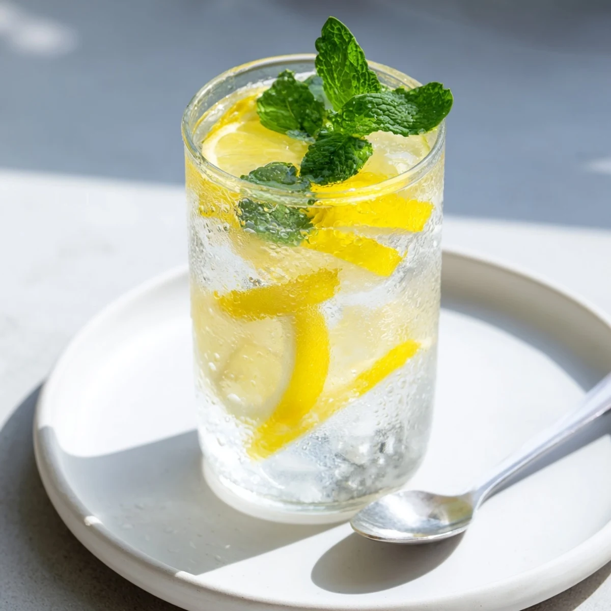 Freshly squeezed lemon water, a simple and vibrant drink, ideal for a hot summer's day.