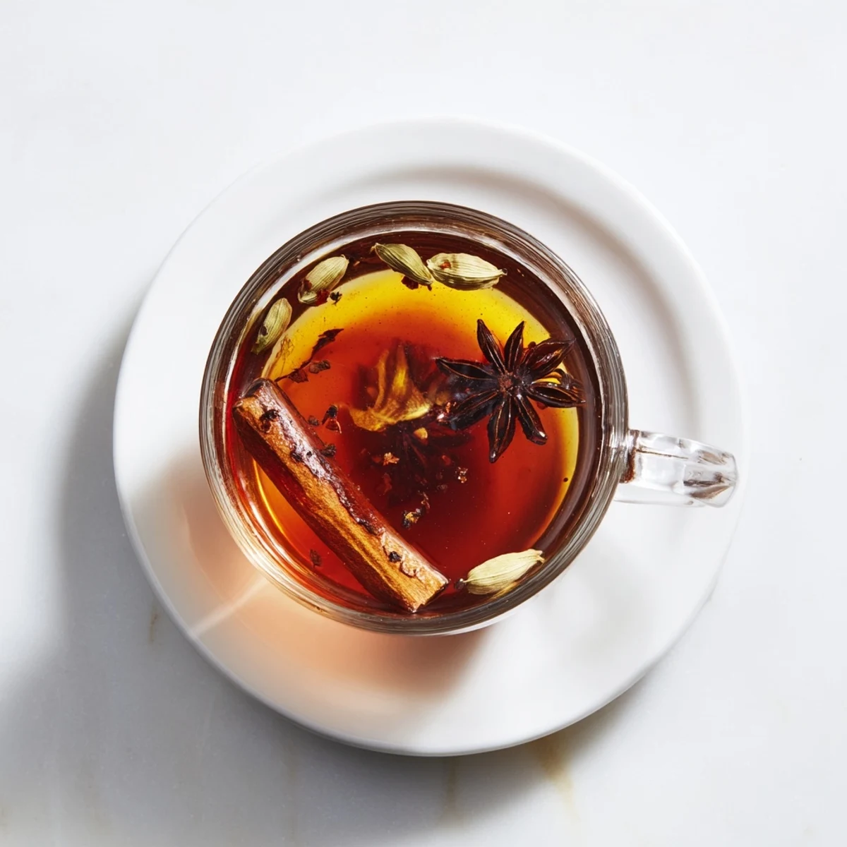Golden, cloudy Spiced Tea, brewed to perfection, offering warmth and comfort in every fragrant sip.