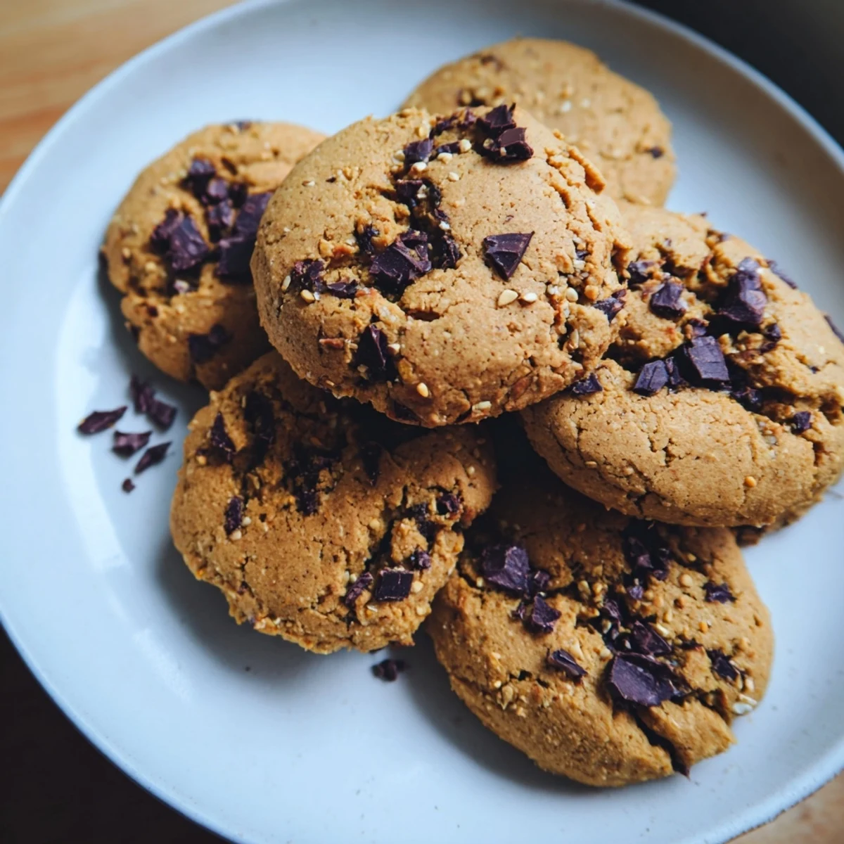 Golden, buttery treat cookies with chocolate chips, perfect homemade dessert.