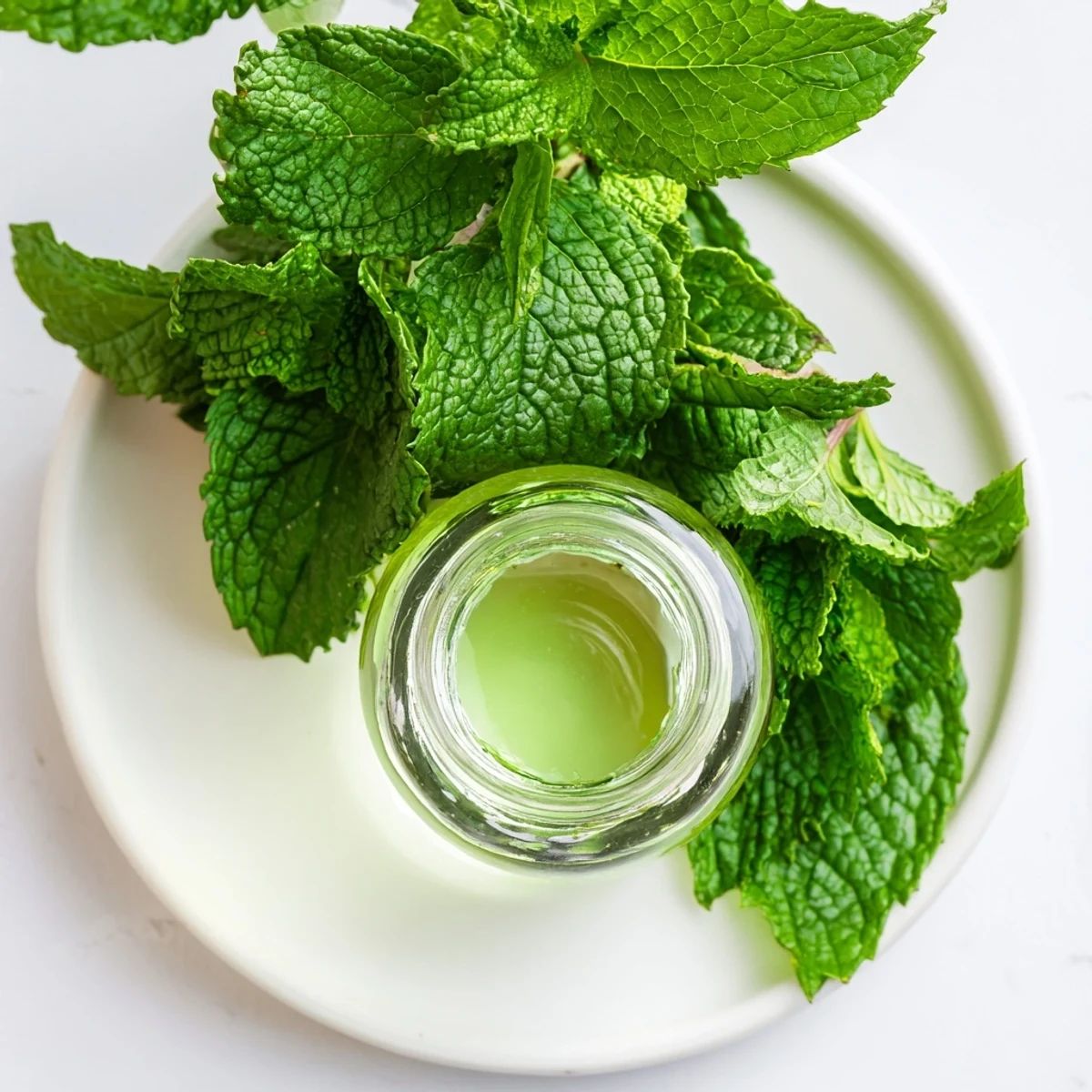 Homemade peppermint extract displayed in a glass bottle, ready to add a cool, minty flavor.
