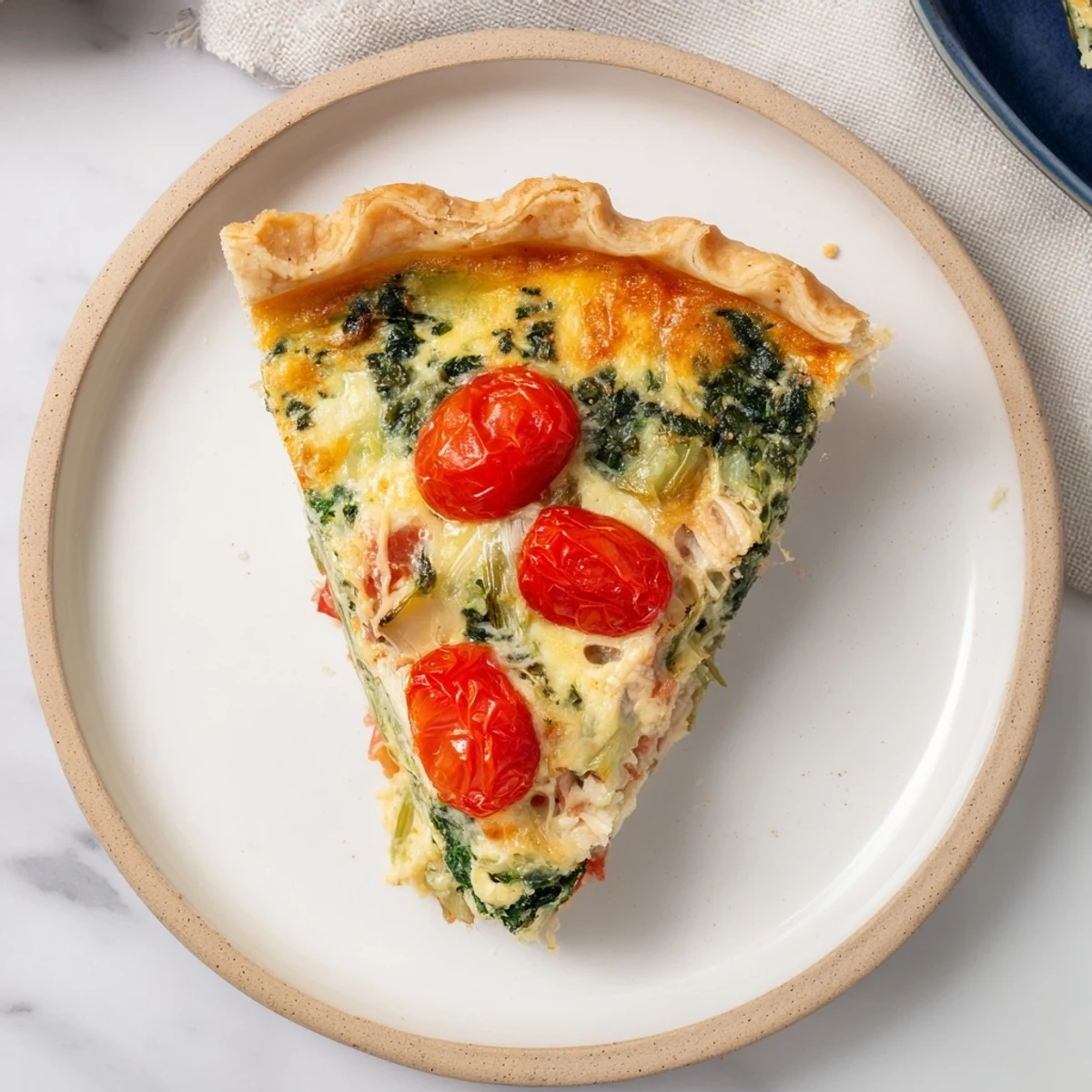 Golden baked Savory Quiche, a creamy delight with tomatoes, perfect for brunch.