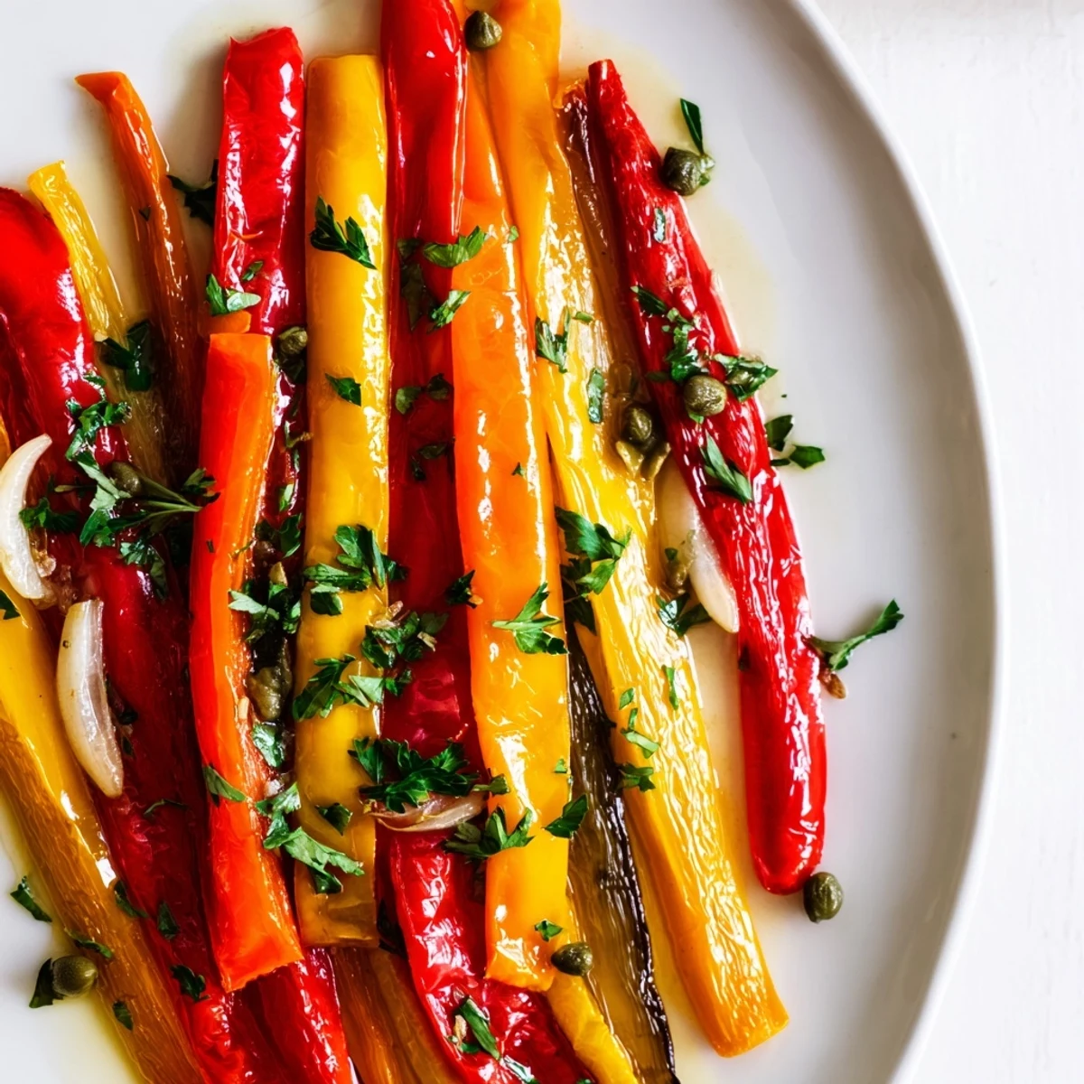 Smoky, tender roasted peppers seasoned with salt and pepper, perfect for sandwiches or salads.