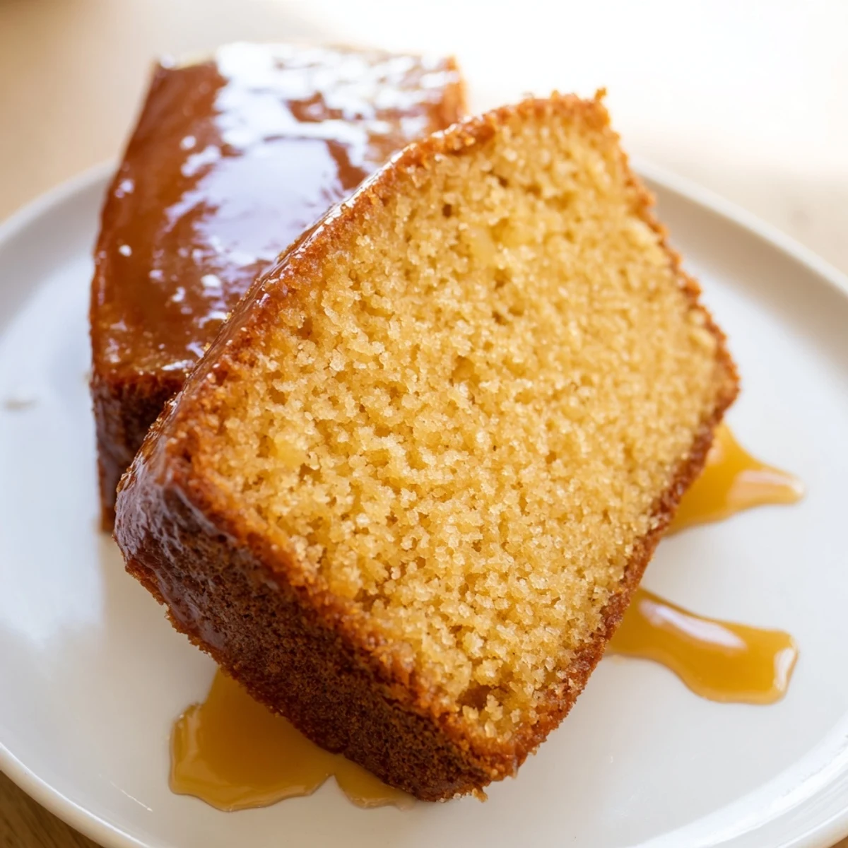 Enjoy a slice of Golden Syrup Cake, a delicious British dessert with a rich caramel flavor.