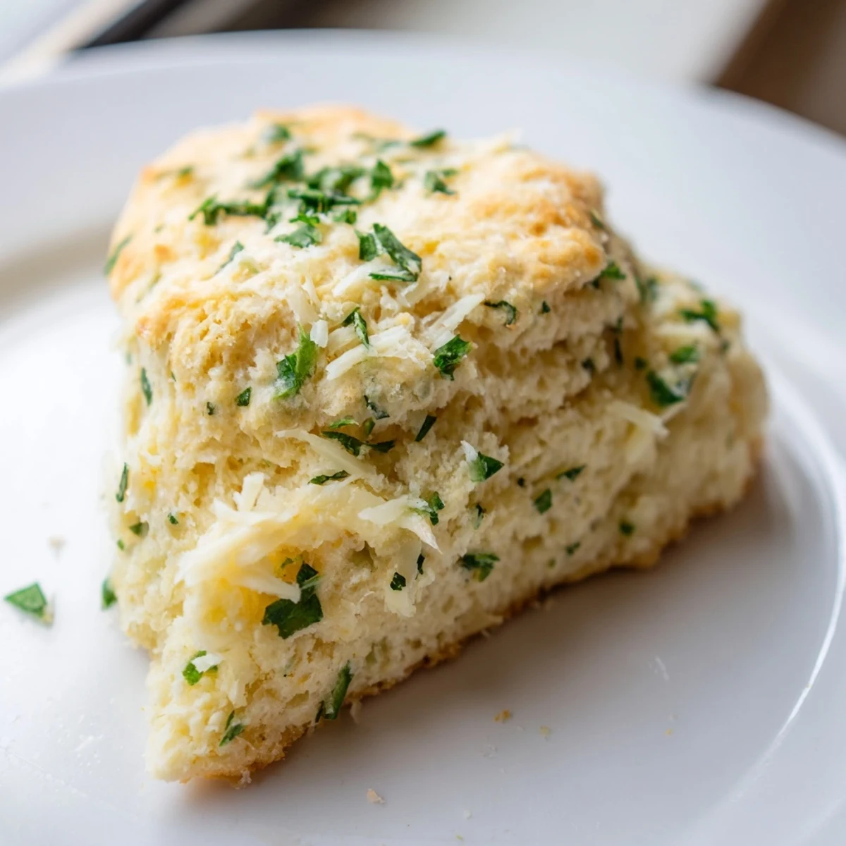 Buttery savory scones, studded with herbs and cheese, ready for a delicious breakfast.