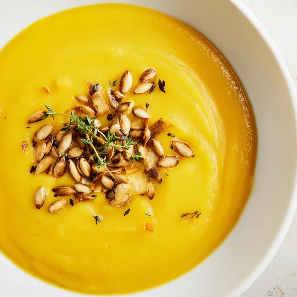 Imagine the rich, orange hues of this delicious creamy pumpkin soup, a perfect seasonal meal choice.