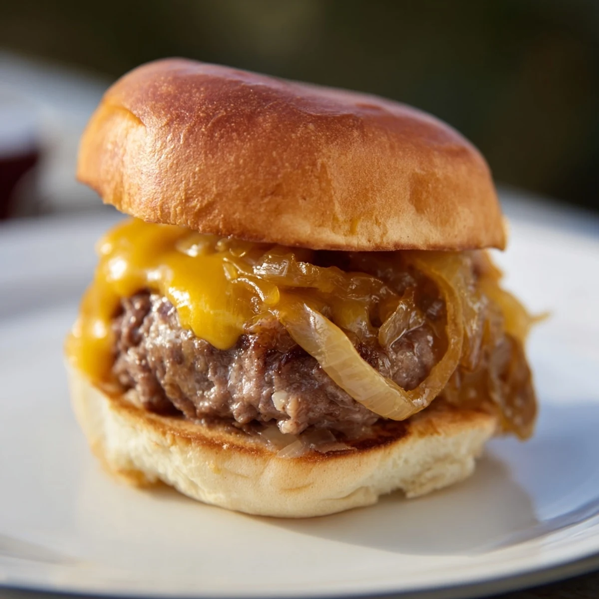 Golden toasted buns filled with savory Beef Sliders, sweet onions, and melted cheese, a delicious meal.