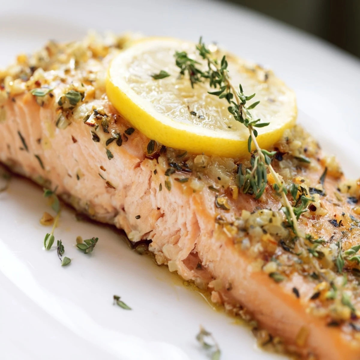 Close-up of baked salmon with lemon, offering a delicious, flavorful, and healthy seafood meal.