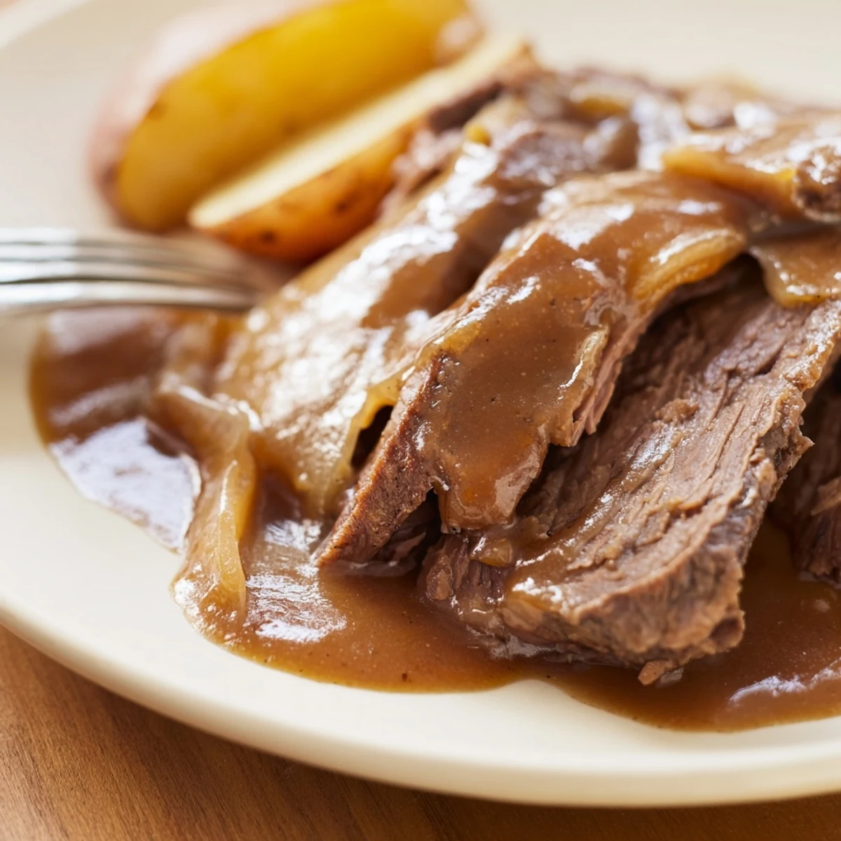 Tender Slow Cooker Pot Roast with fall-apart beef, savory vegetables, and rich gravy, a classic dinner.