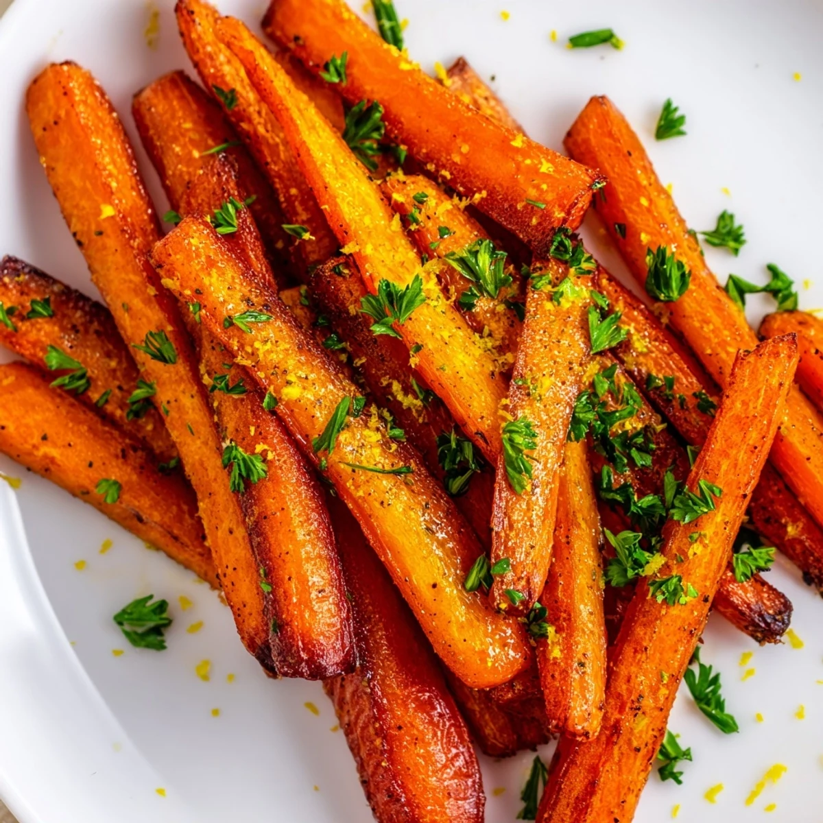 Golden-brown roasted carrots, tender and delicious, ready to serve as a flavorful side dish.
