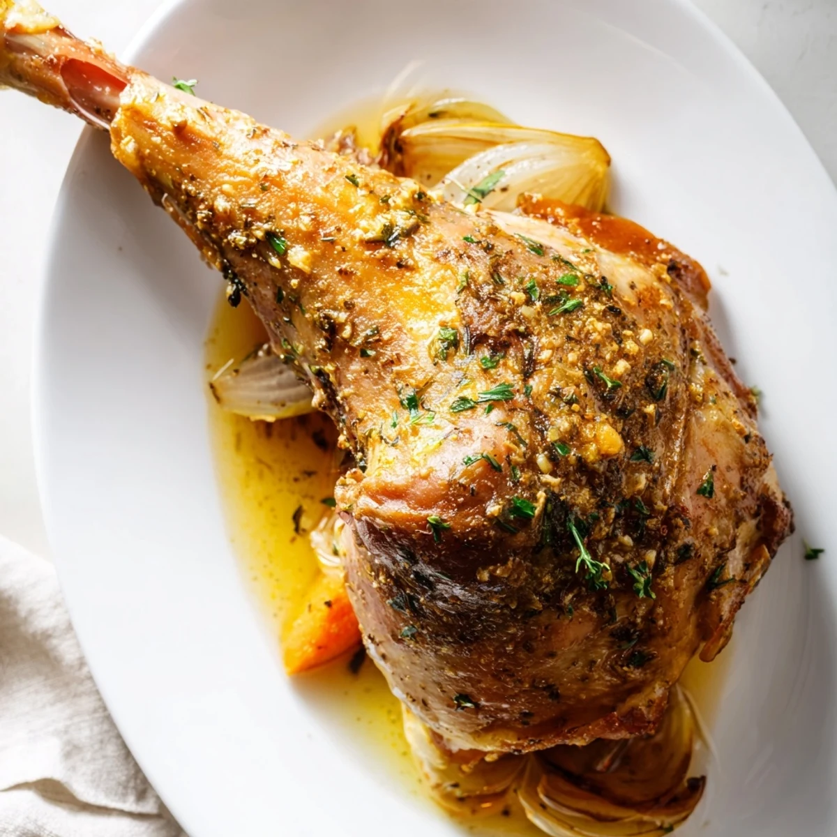 Golden-brown skin on these slow roasted turkey legs with sage reveals tender meat, perfect alongside creamy mashed potatoes for dinner.