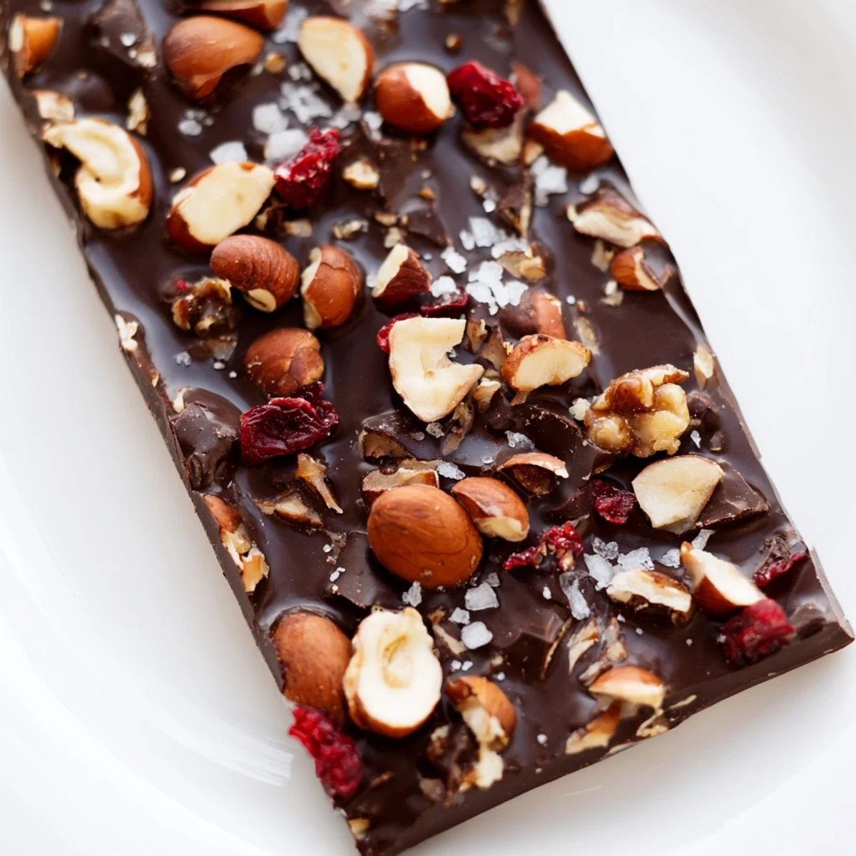 Broken chocolate bar with nuts on a rustic board, ready for snacking or gifting.