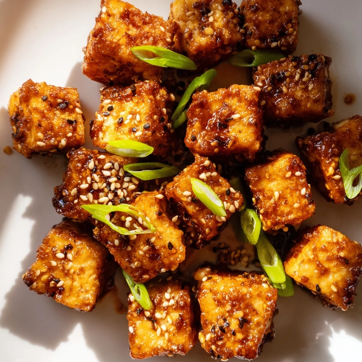 These golden-brown tofu cubes from the air fryer are coated in a sweet-savory soy glaze, perfect for an Asian-inspired dinner.