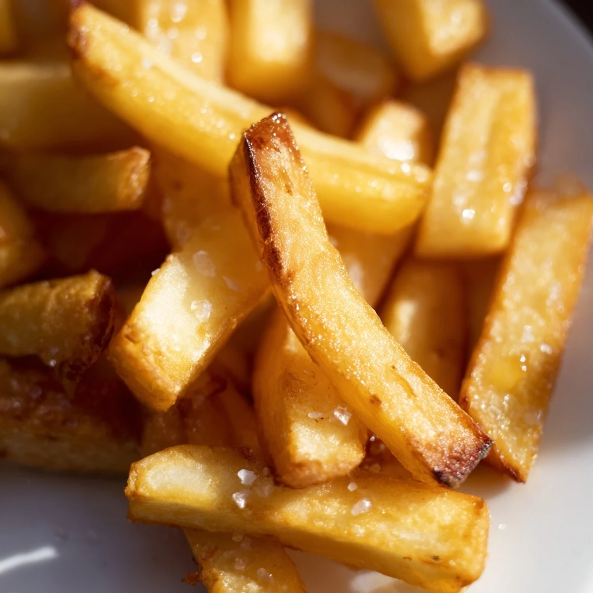 Sizzling Crispy Air Fryer French Fries with Sea Salt in a bowl, garnished with fresh herbs.