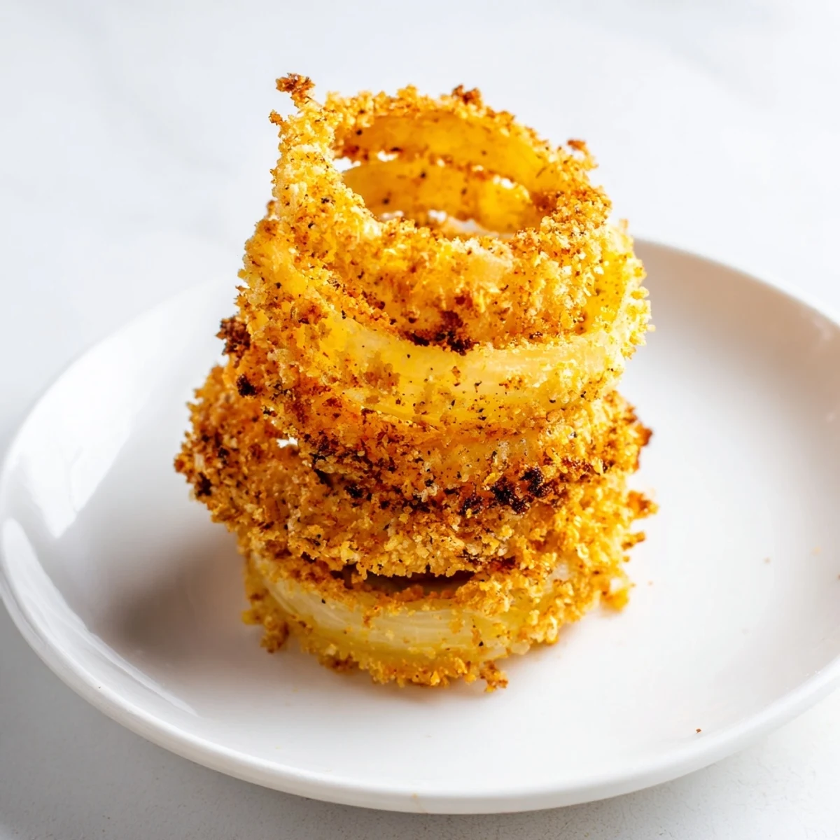 Golden, crispy Crispy Air Fryer Onion Rings served hot with a side of ranch dip.