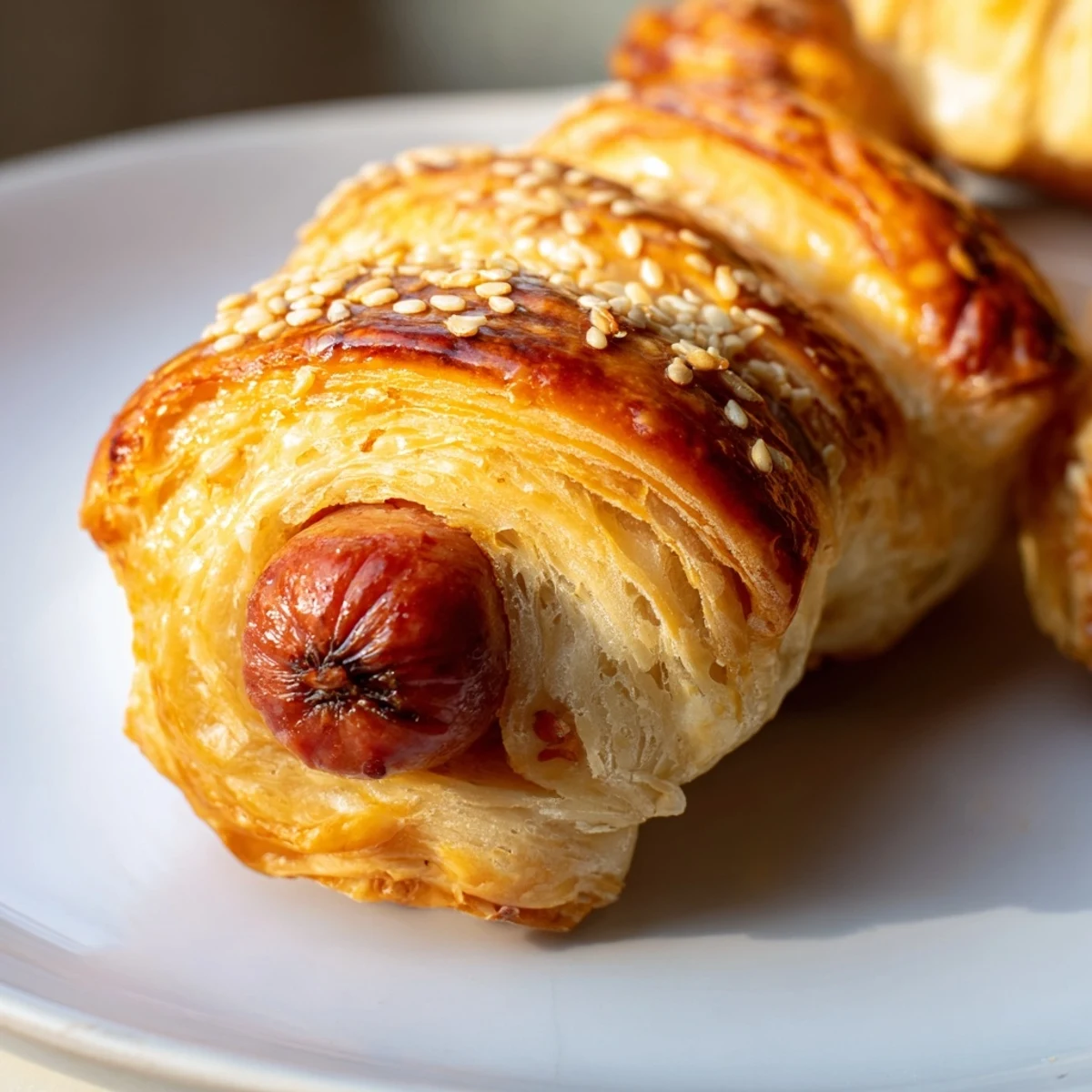 Golden-brown Super Bowl Pigs in a Blanket arranged on a platter with ketchup and mustard dips.