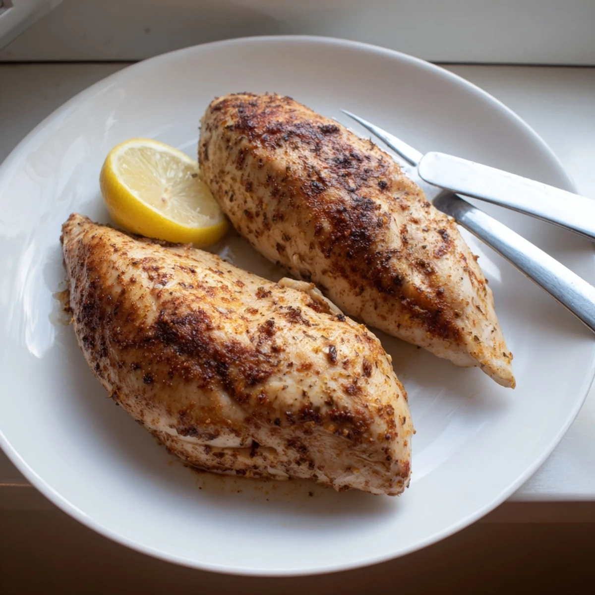 Juicy, herb-crusted spinach and feta stuffed chicken breast served warm as a high-protein low carb dinner.