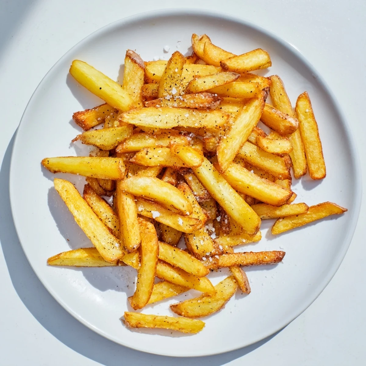 Vegan Crispy Air Fryer French Fries with Sea Salt, arranged neatly beside a dipping bowl of ketchup on a rustic table.