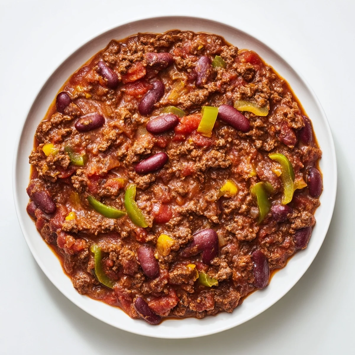 Close-up of Tailgate Beef Chili with Beans bubbling in a Dutch oven, steam rising above tender ground beef and kidney beans in a rich, red, spice-laden sauce.