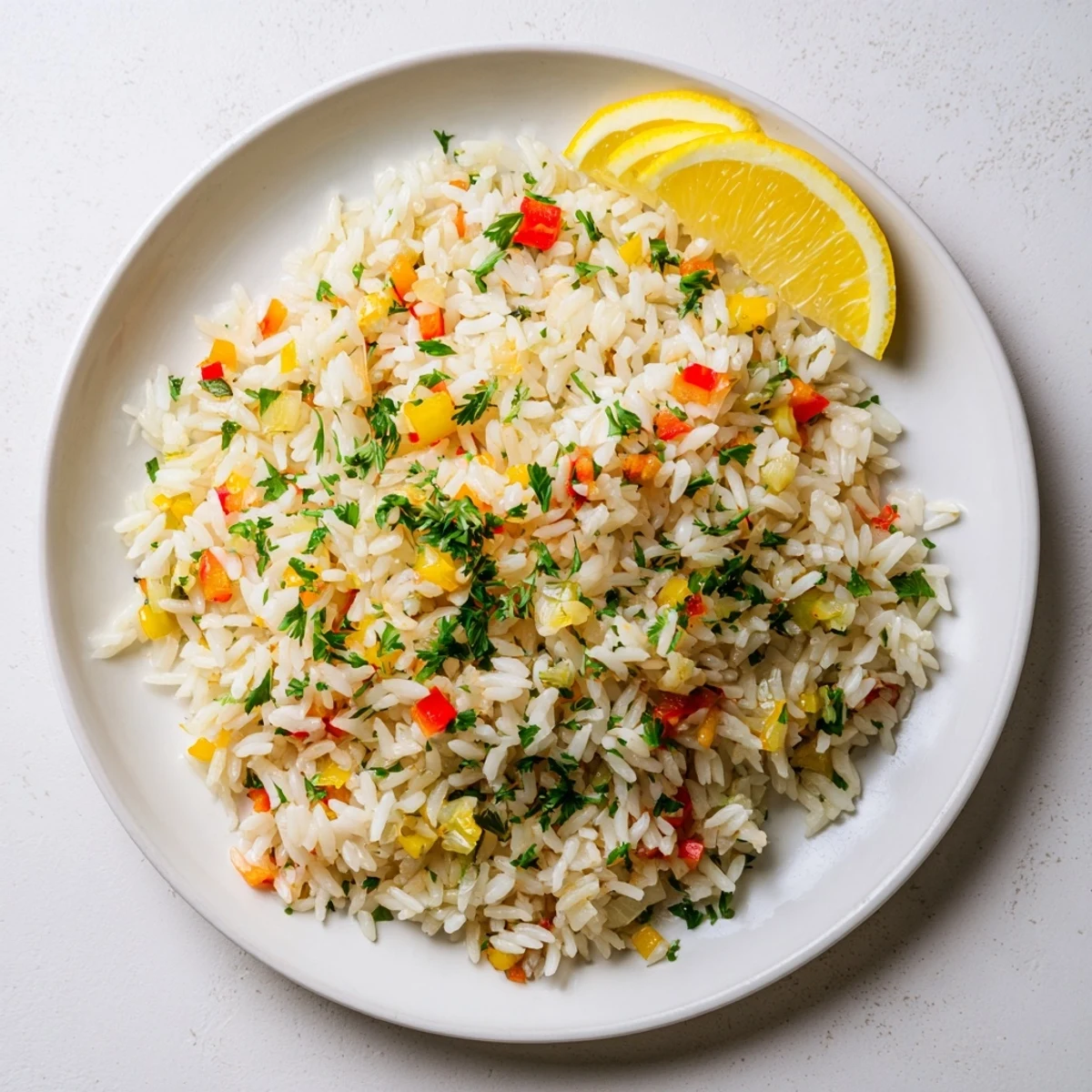 Hearty Rice Pilaf with Peppers and Onions served alongside grilled chicken, ready to enjoy for dinner tonight.