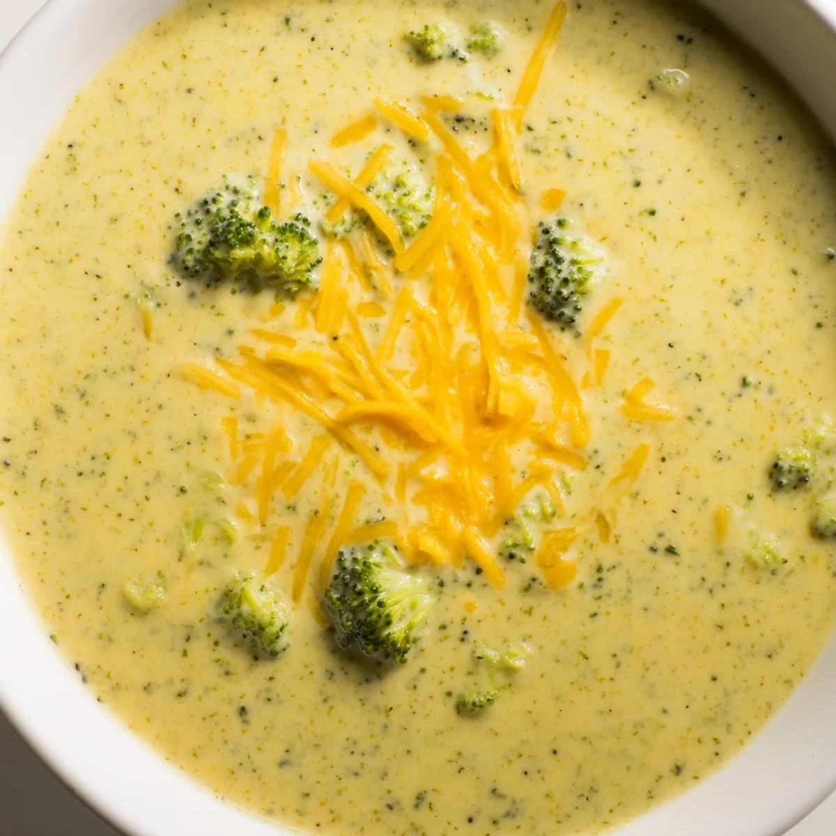 Close-up of Creamy Broccoli Cheddar Soup in a rustic mug, garnished with fresh herbs and served beside warm crusty bread.