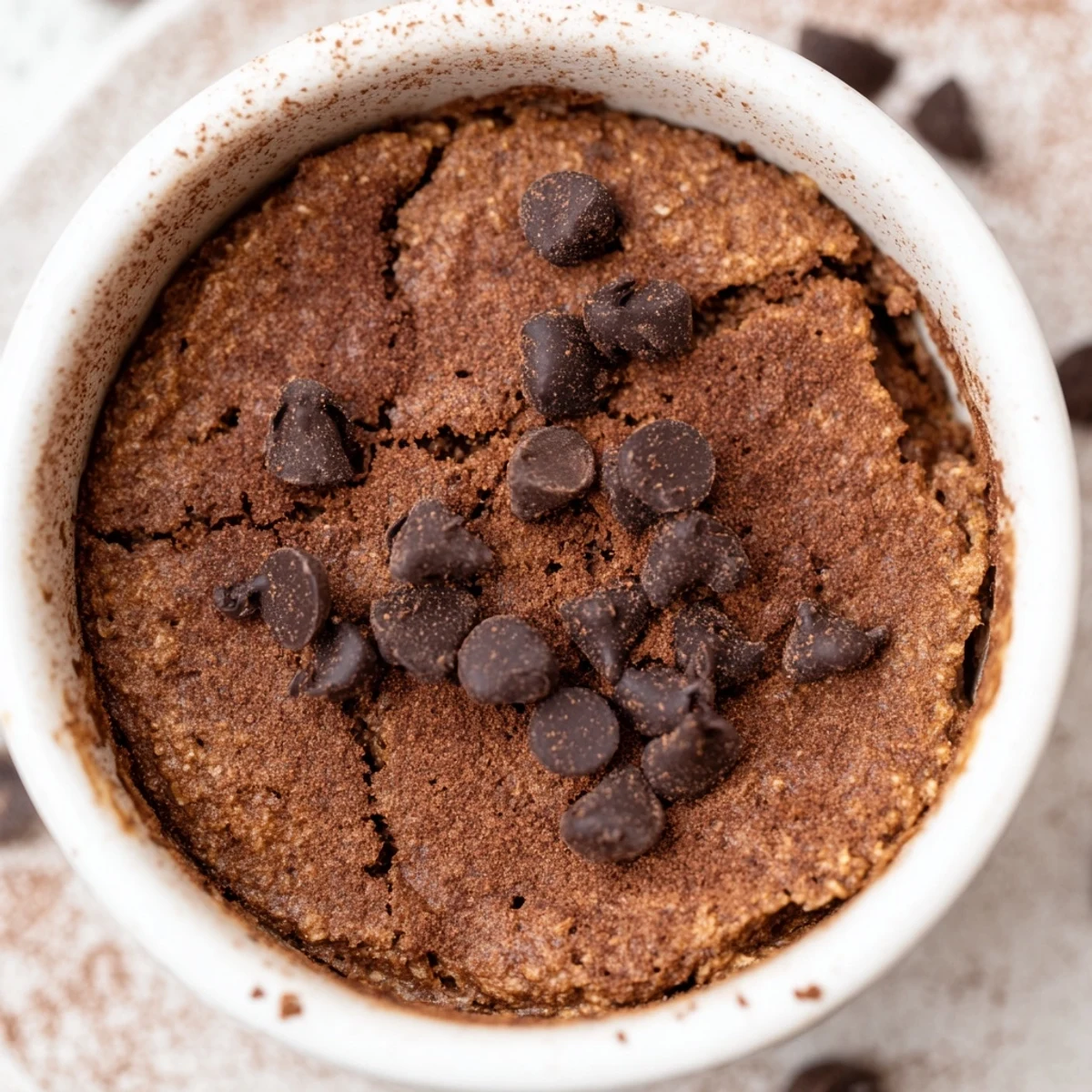 A comforting dish of Easy Chocolate Baked Oats featuring a rich cocoa scent and a cracked, steamy surface.